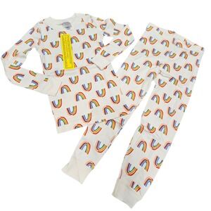 Hanna Andersson Pajama Set Kids 5 White‎ Rainbow Organic Long Johns Hannajams